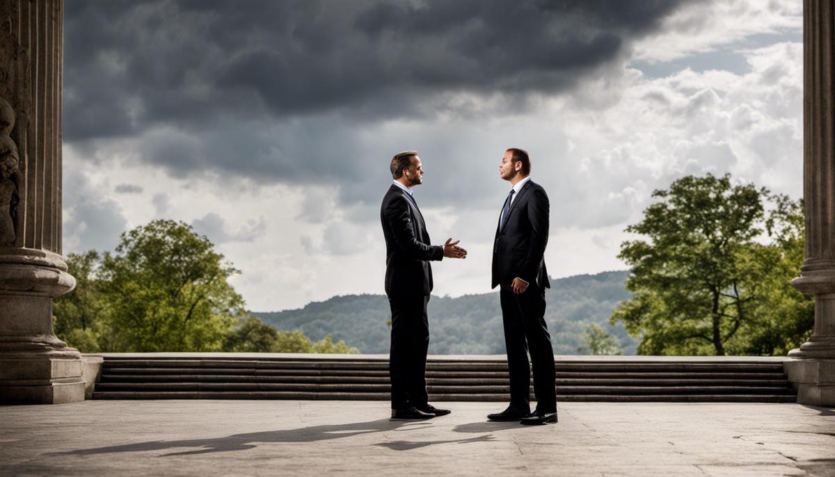 An image of two individuals having a discussion and resolving conflicts, representing the topic of resolving conflicts effectively as a leader.