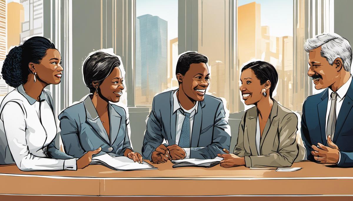 Illustration of a group of diverse people engaged in conversation demonstrating nonverbal communication skills.