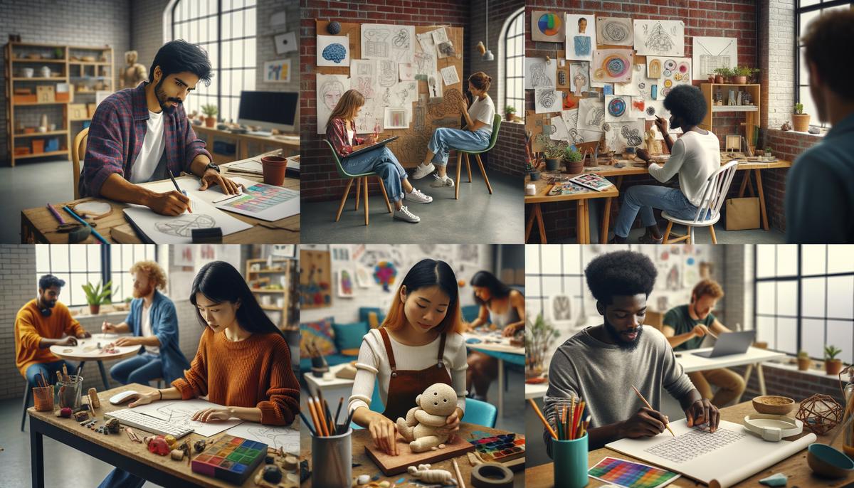 An image of a diverse group of people collaborating in a creative workspace