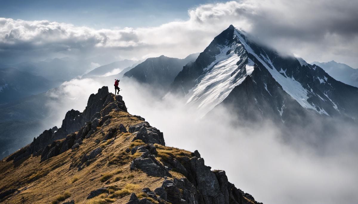 An image of a person climbing a mountain, symbolizing the growth and challenges of leadership.