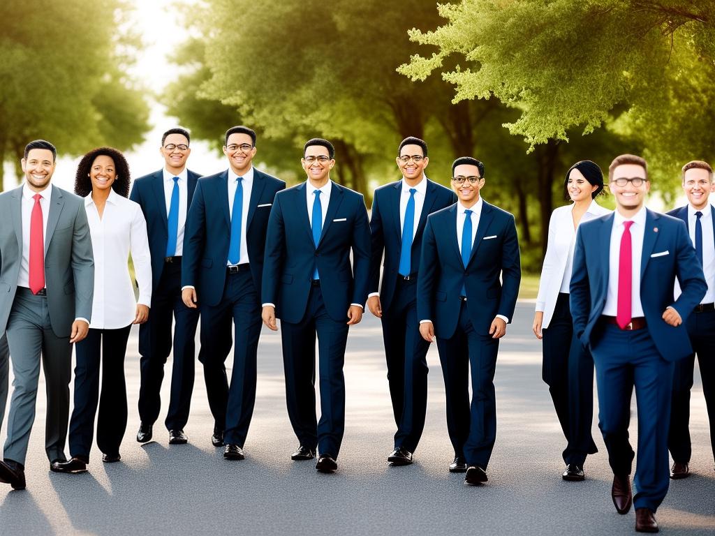 An image depicting a group of successful leaders leading by example, inspiring their team members to follow suit.