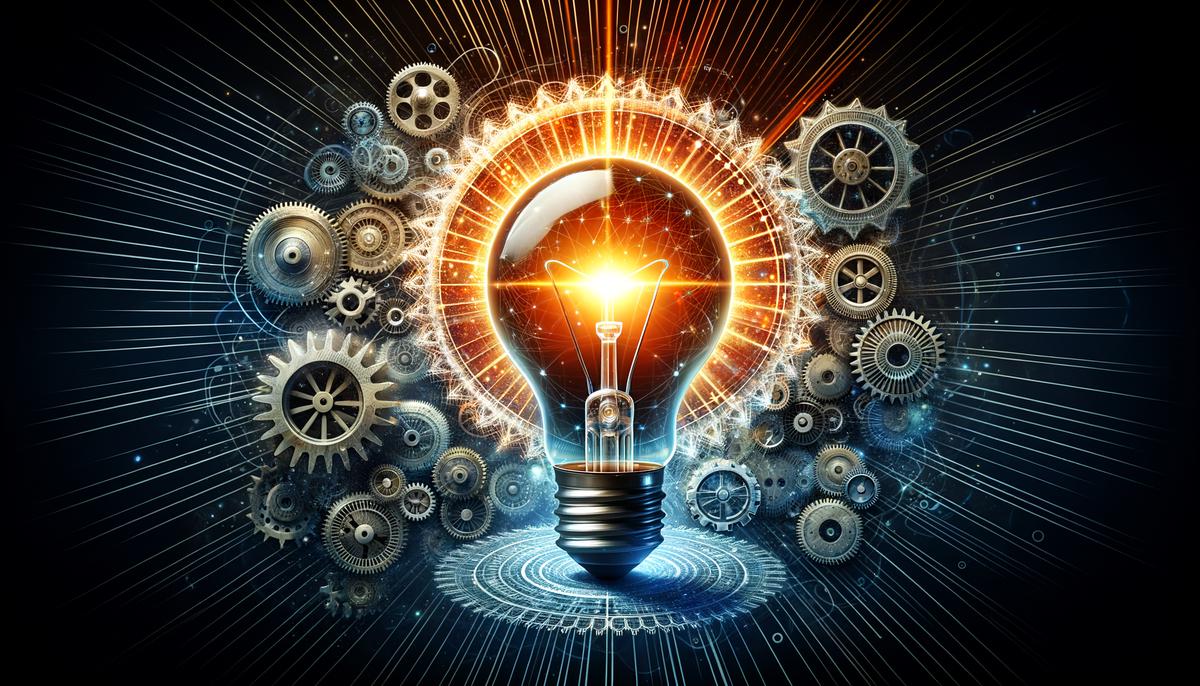 Illustration of a lightbulb representing innovation surrounded by gears representing strategy
