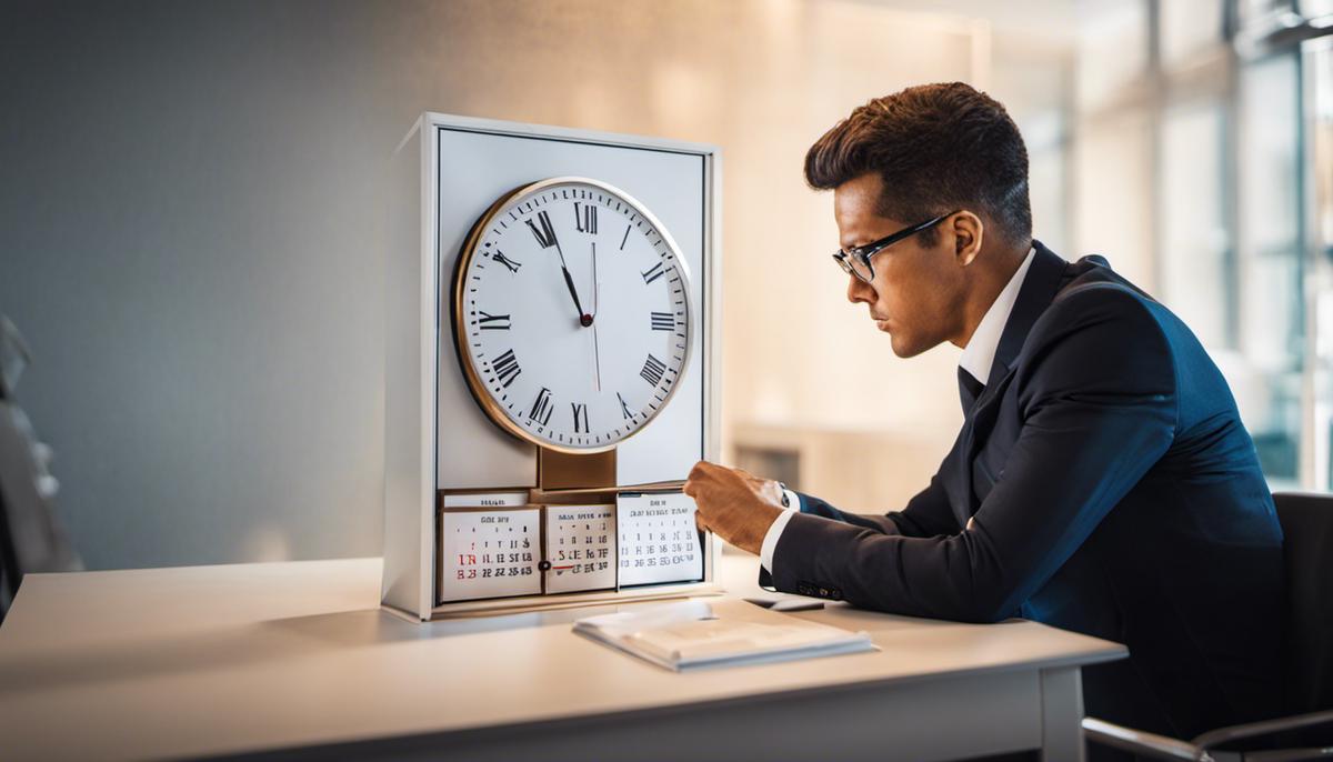 Image of a person using a calendar and clock, representing time management for leaders.