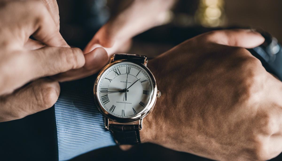 Image depicting a person with a wristwatch, symbolizing time management in leadership for someone that is visually impaired