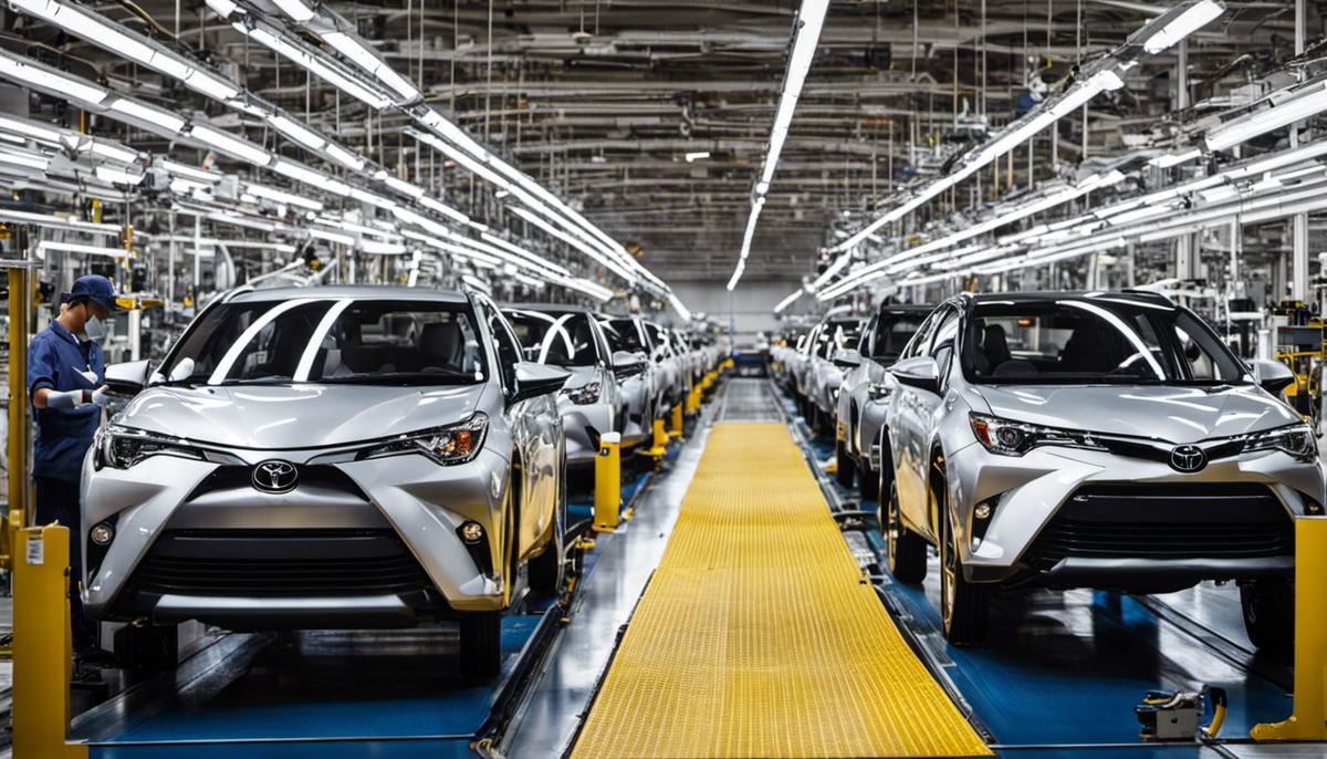 Toyota's Approach to Quality Control - Image of Toyota vehicles being manufactured on an assembly line