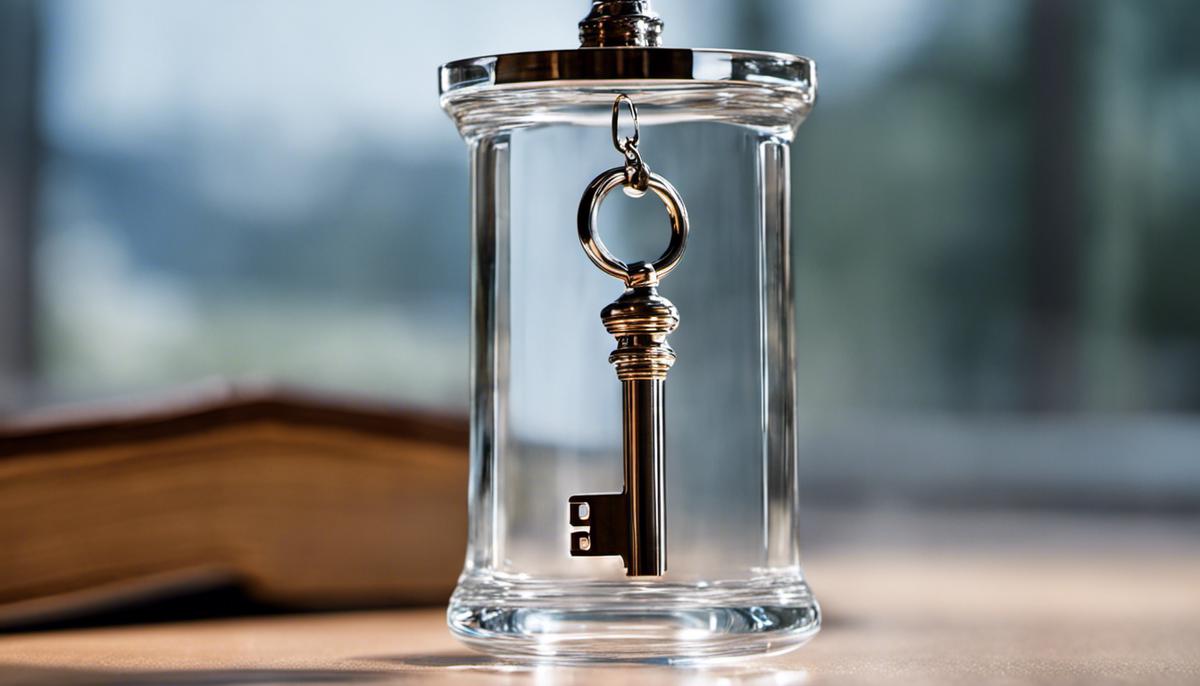 An image showing a transparent glass with a key inside, symbolizing the importance of transparency in leadership.