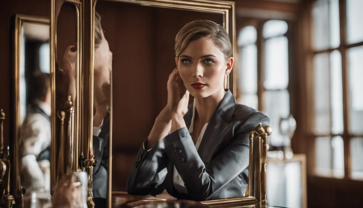 Image illustrating the concept of self-awareness in leadership, depicting a person with a mirror reflecting their own reflection